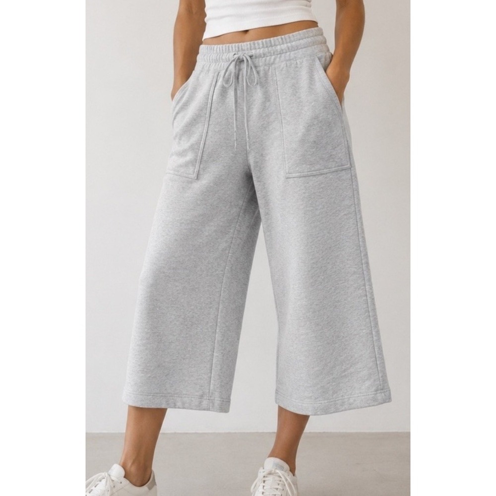 Quince Women's Super Fleece Cropped Wide Leg Sweatpants Gray Sz Xl Pockets